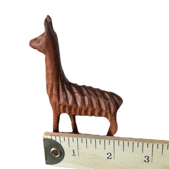 Hand Carved Wood Llama Figurine Handmade in Ecuador 3” Folk Art Alpaca Statue - Picture 7 of 7